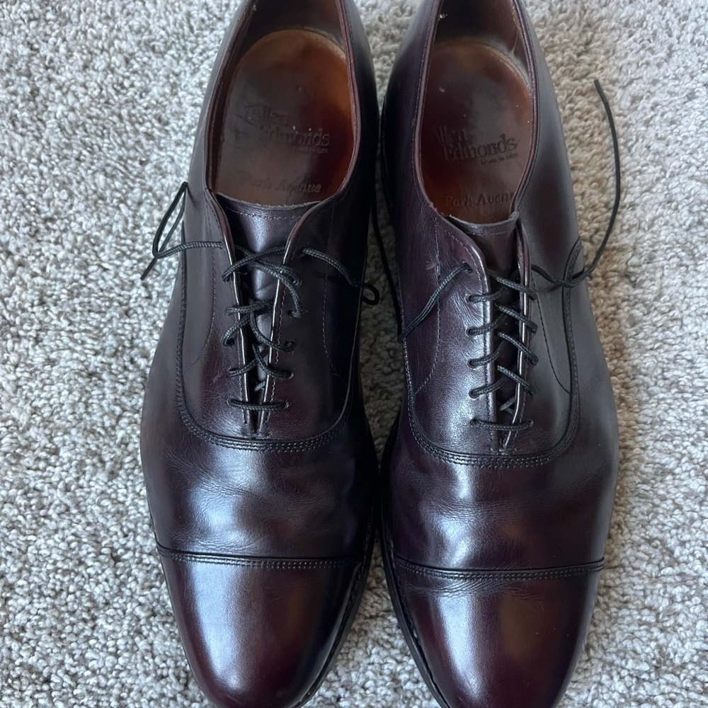 Allen Edmonds  "PARK AVENUE" Cap-Toe Oxfords 10 1/2 B Brown Red Made in USA